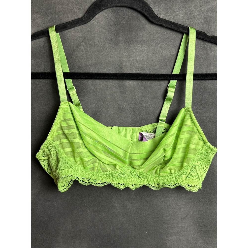 Adore Me Bra 36C Lime Green Lace Unlined Mesh Bralette Sheer Neon Sexy Lingerie